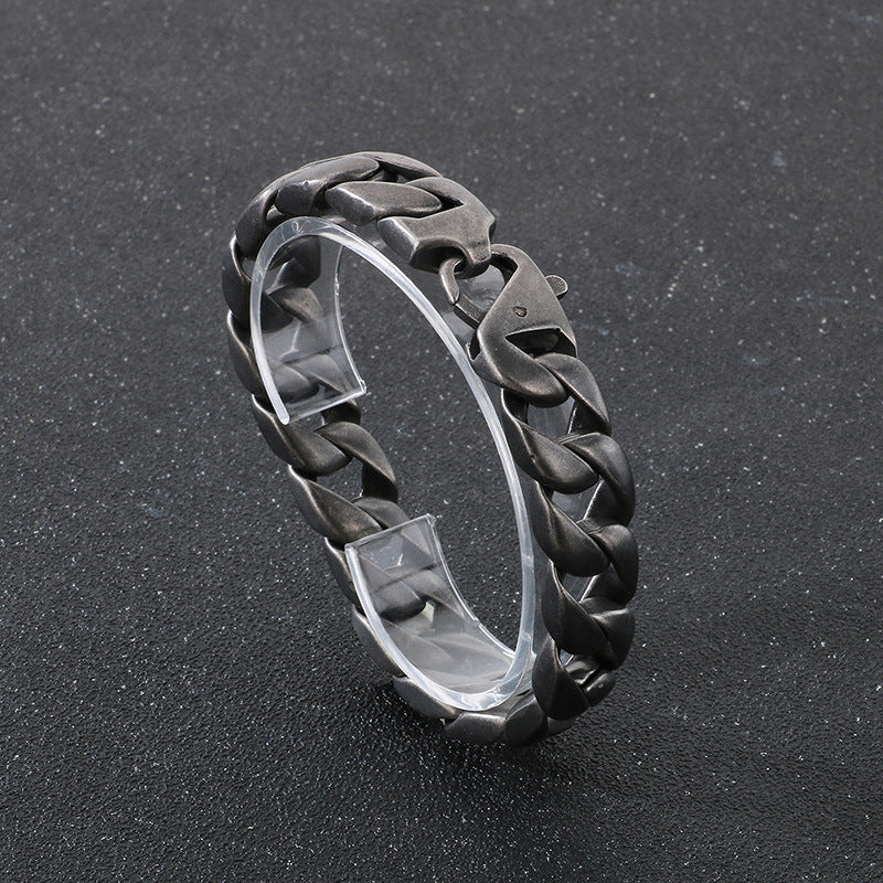 Retro Cuban Chain Titanium Steel Men Bracelet 15mm Classic