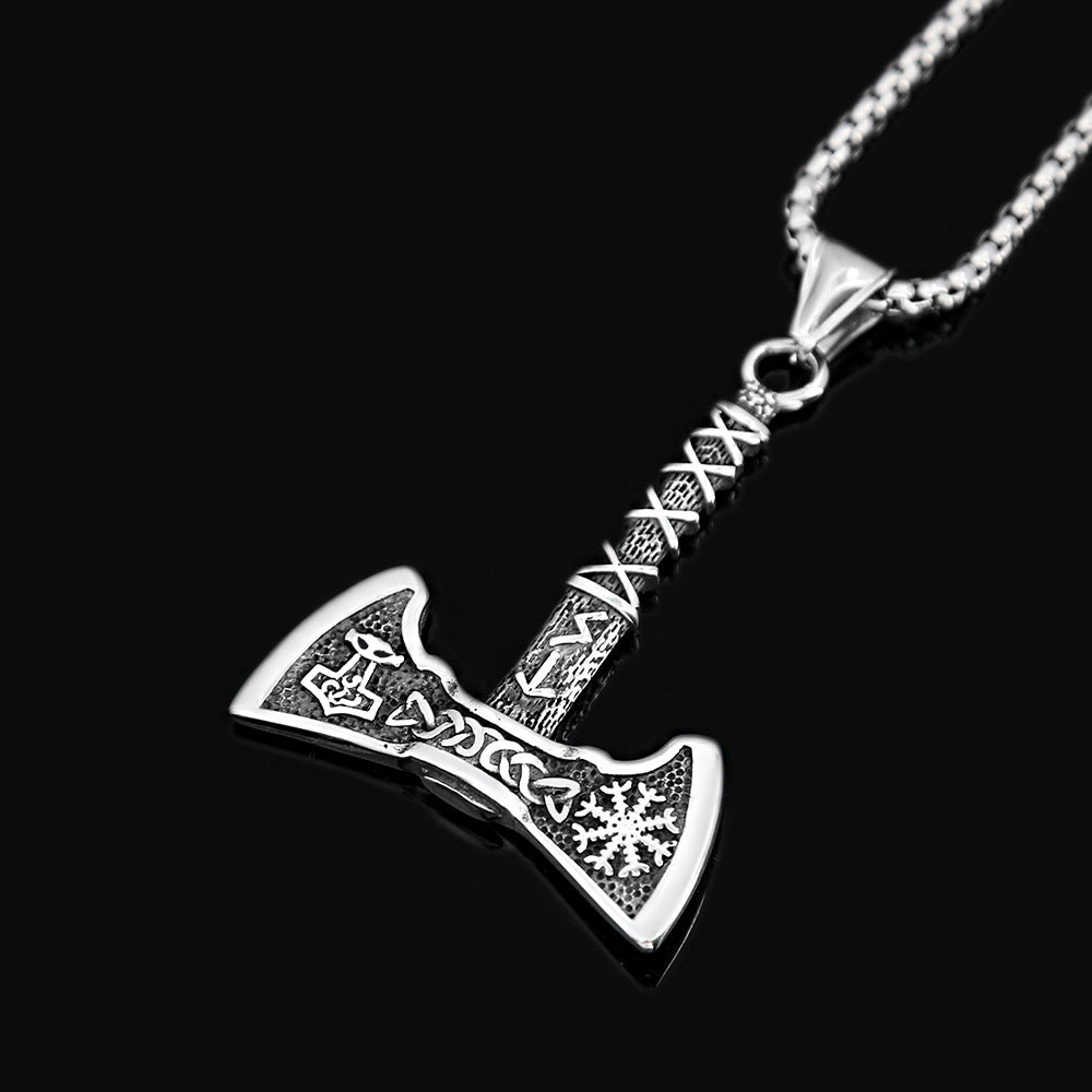Stainless Steel Viking Axe Pendant Retro Men's Necklace