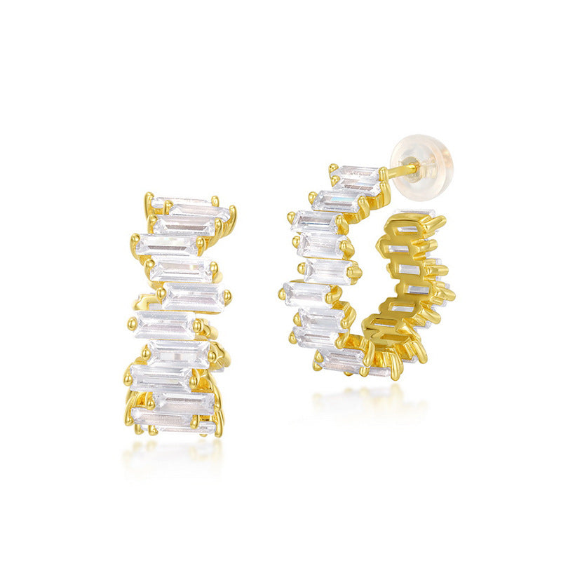 S925 Sterling Silver Gold-Plated Geometric Stud Earrings