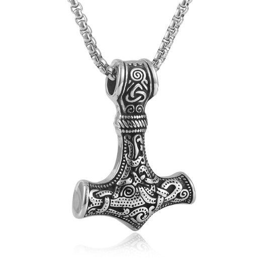 Titanium Steel Thor Hammer Pendant Necklace for Men - Retro Punk Style