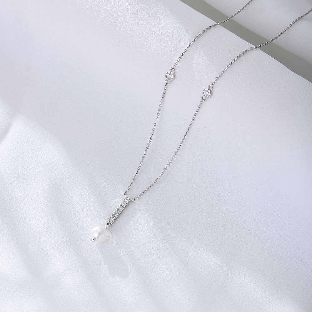 Style Geometric Fringed Pearl Necklace Sense S925 Sterling Silver Zircon