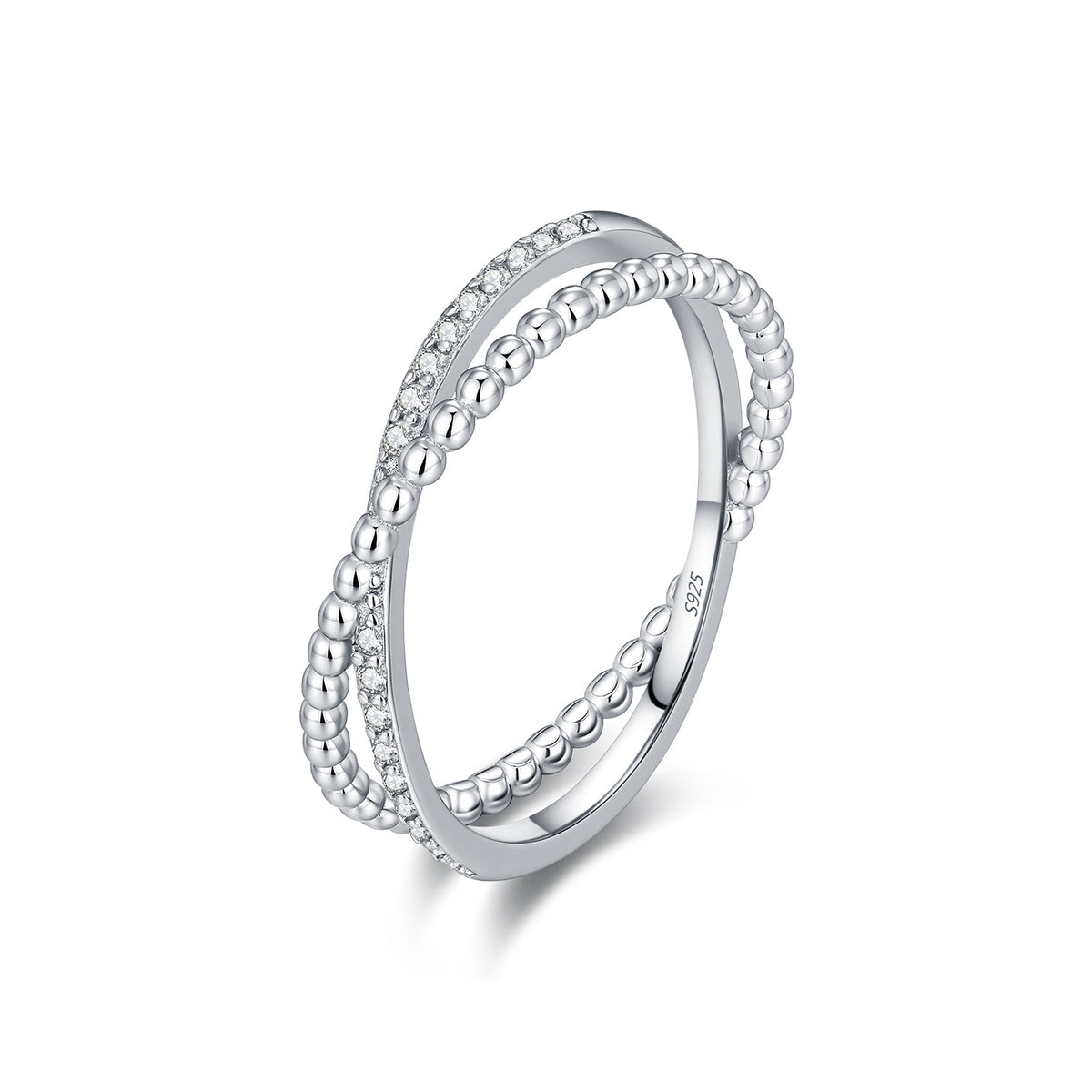 S925 Sterling Silver Double-Cross Moissanite Band