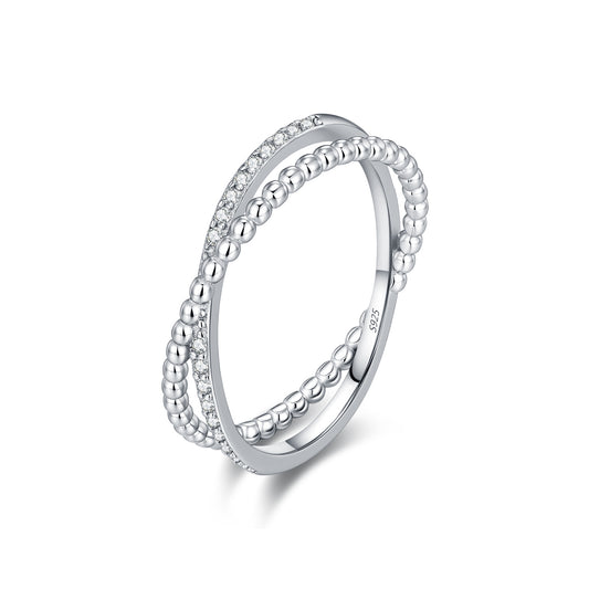 S925 Sterling Silver Double-Cross Moissanite Band