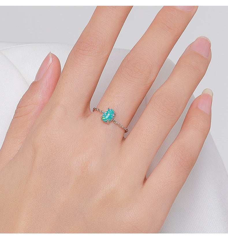 925 Sterling Silver Opal Geometric Ring