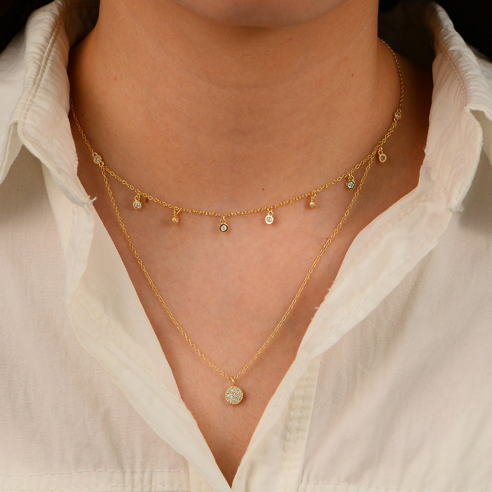S925 Sterling Silver Double-Layer Necklace And Polka Dot Zircon Short