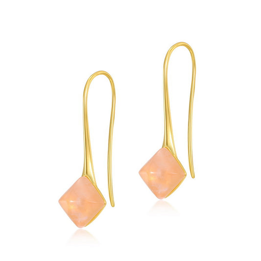 Rhombus Pink Crystal Silver Hook Earrings
