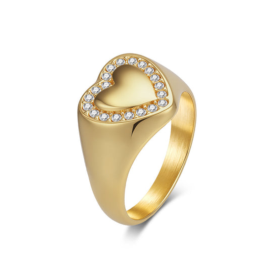 Heart Zircon Gold-Plated Stainless Steel Ring Unisex