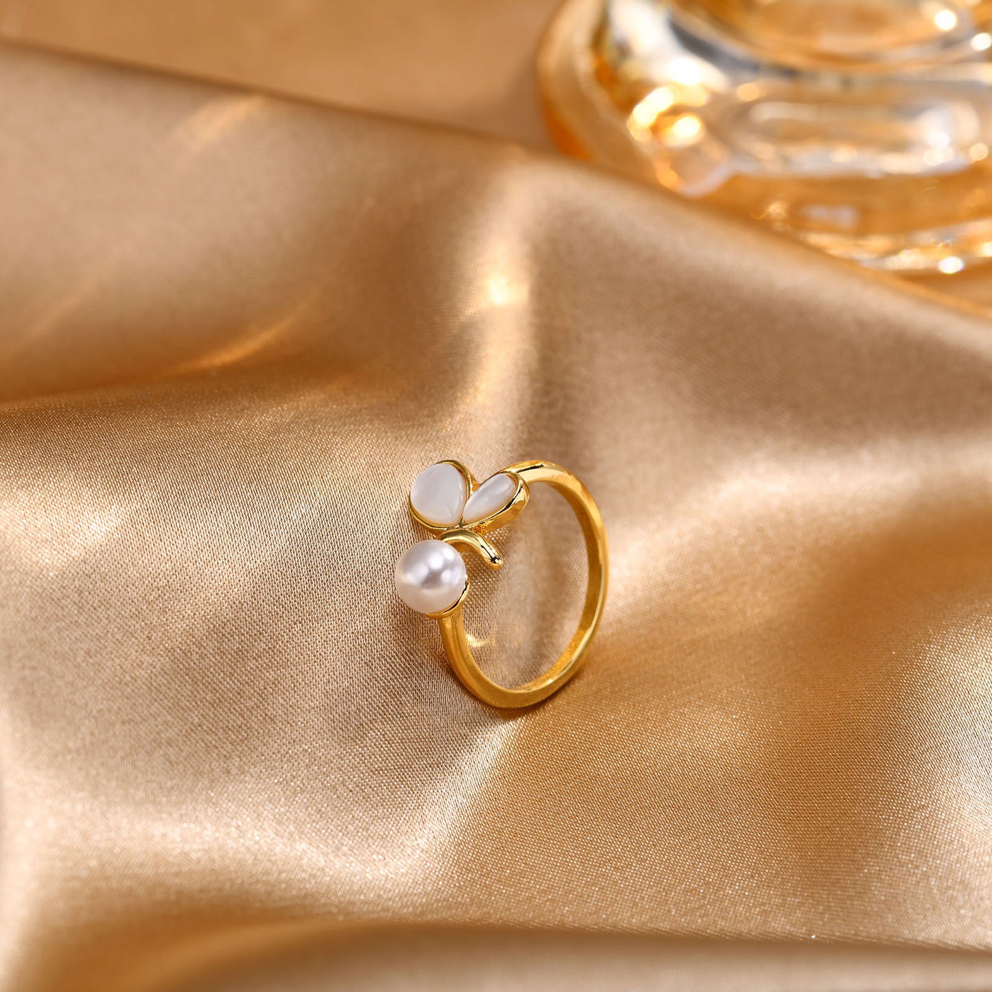 Imitation Pearl Shell Open Ring Adjustable Ring Women's Gold