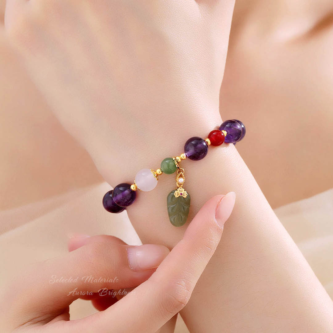 Leaf Amethyst 925 Sterling Silver Bracelet