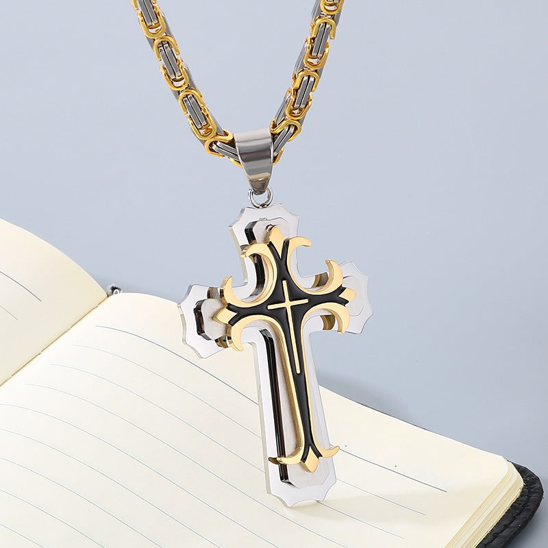 Planderful Men Cross Pendant Necklace Titanium Durable