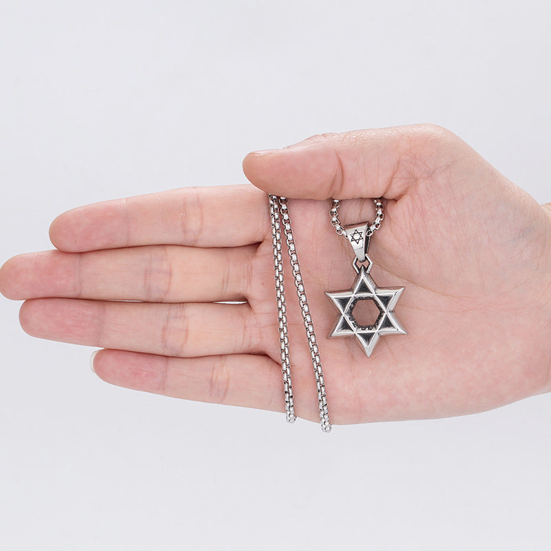 Stainless Steel Necklace – Statement Punk Hexagram Pendant For Men Who Love Edgy Streetwear Appeal
