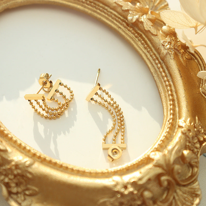 Stylish Three-Layer Bead Tassel Earrings - Fashionable Women's Stud Ear Jewelry