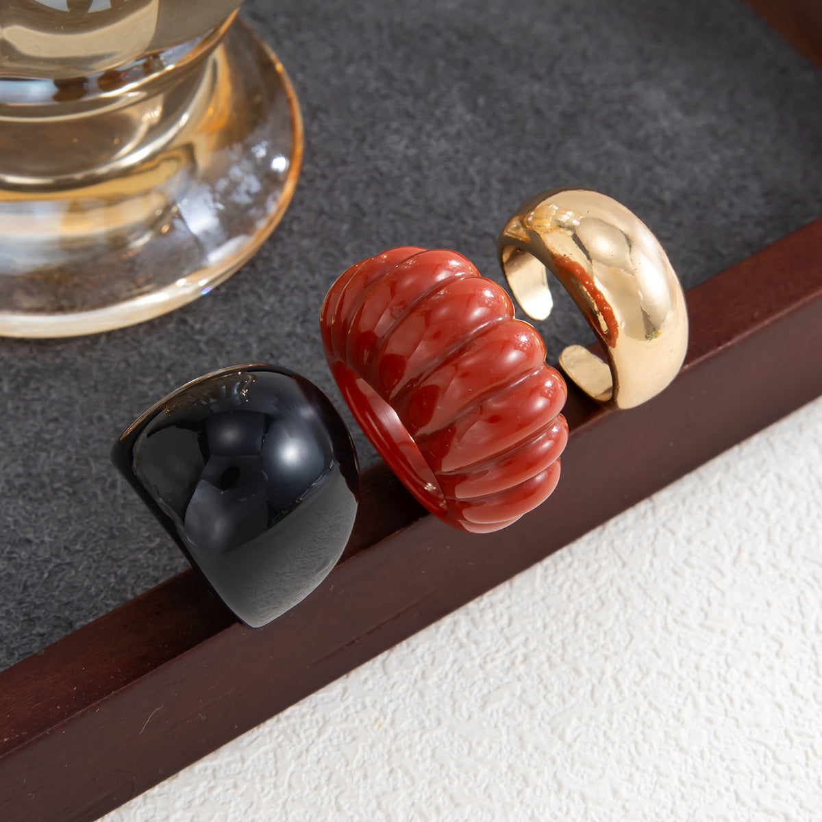 Planderful Vienna Verve Resin Ring For Women Open Threaded Red Glossy Statement Jewelry