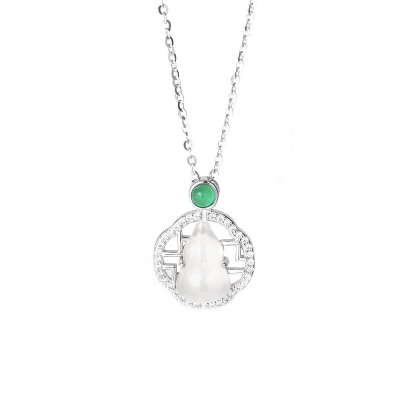 S925 Sterling Silver Natural Chalcedony Gourd Necklace