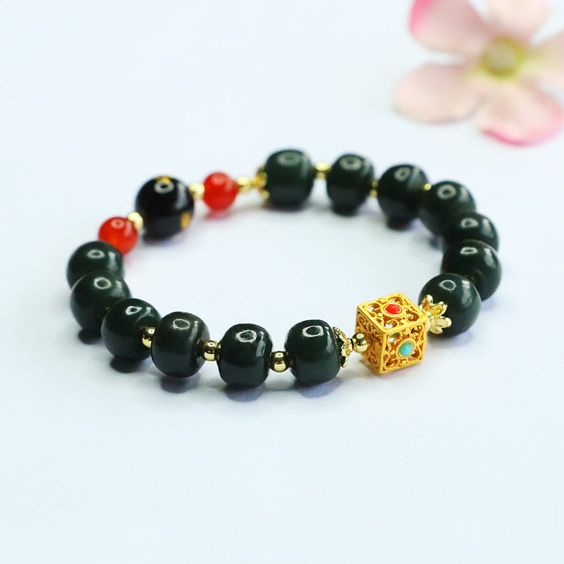 Hetian Jade Agate Dragon Vintage Bead Bracelet