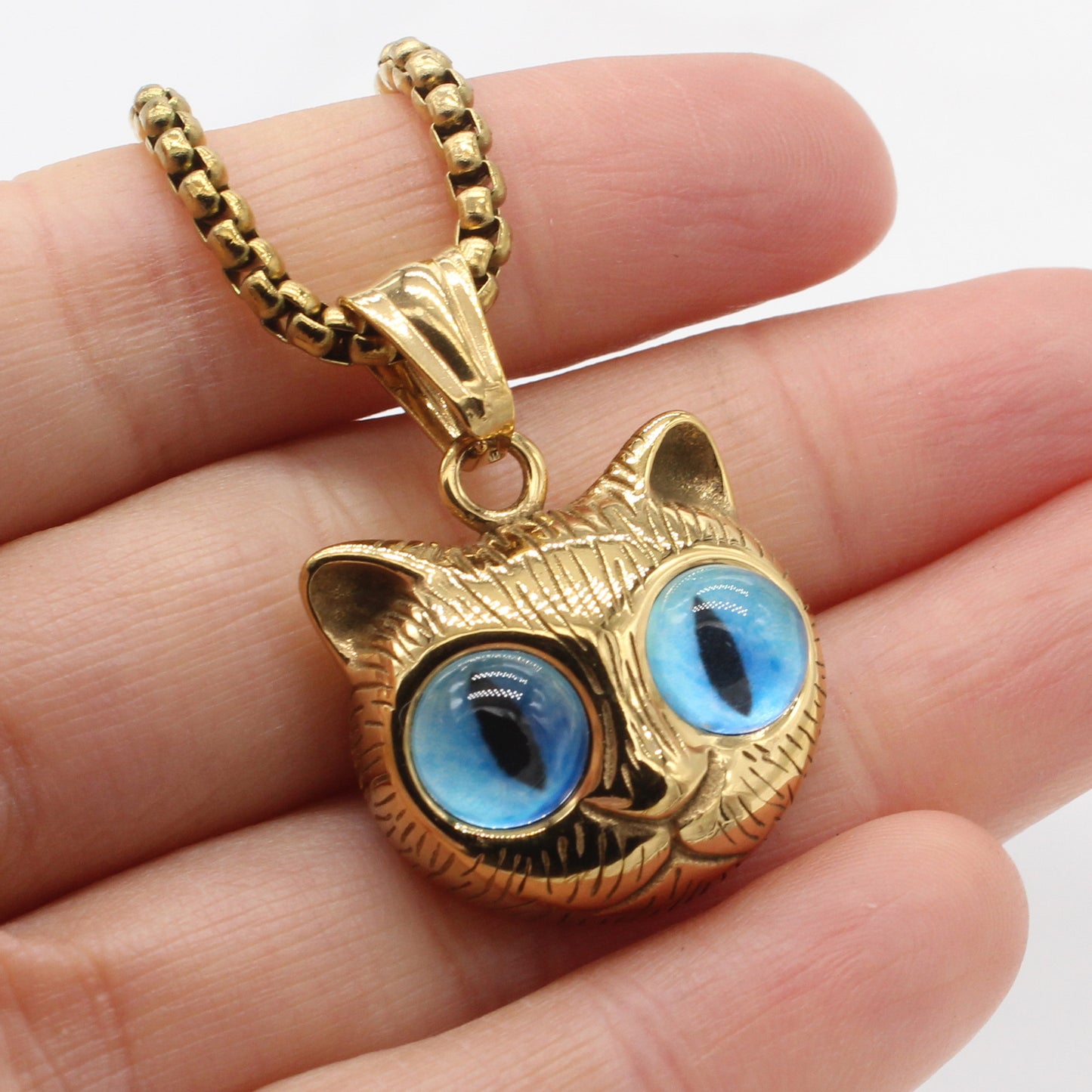 Planderful Everyday Genie – European and American Retro Kitten Titanium Steel Pendant Necklace for Men