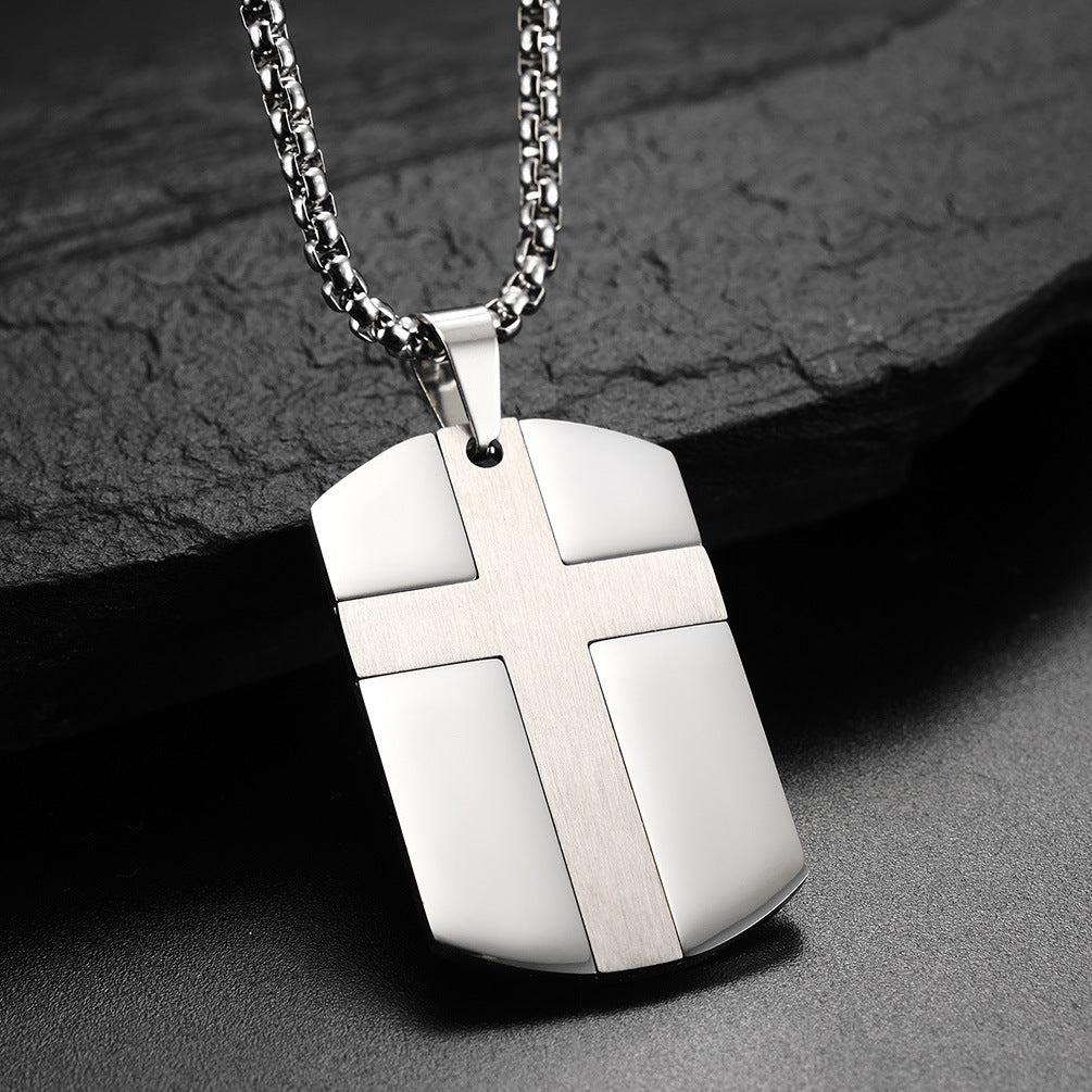 European and American Style Stainless Steel Cross Army Necklace