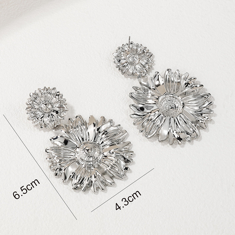 Exaggerated Sunflower Metal Earrings - Vienna Verve Collection