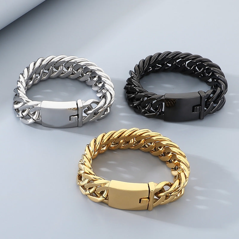 18mm Double-Woven Four-Sided Grinding Cuban Chain Polished Men's Bracelet