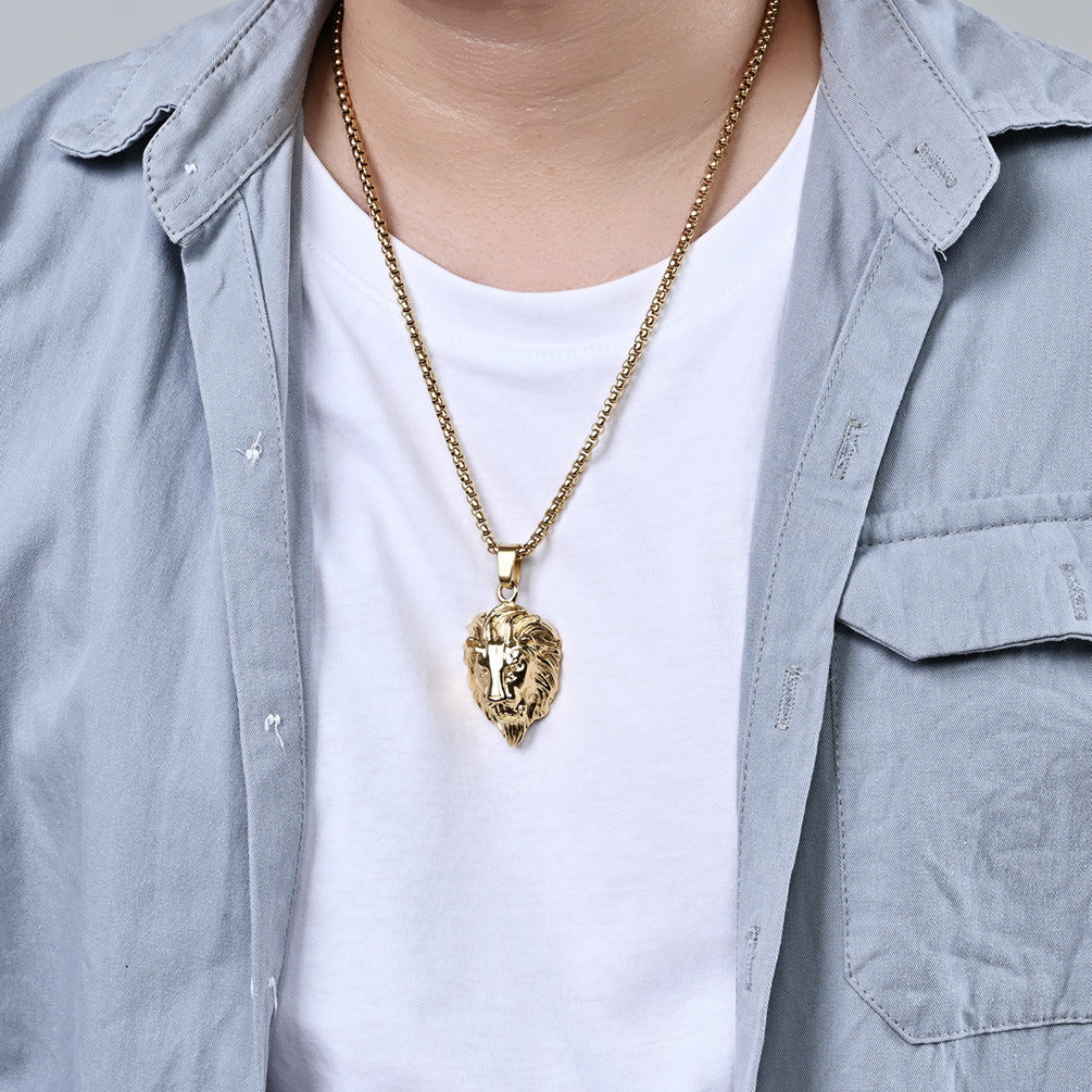 Planderful Lion Head Pendant Stainless Steel Personalized Necklace For Punk Style Fans