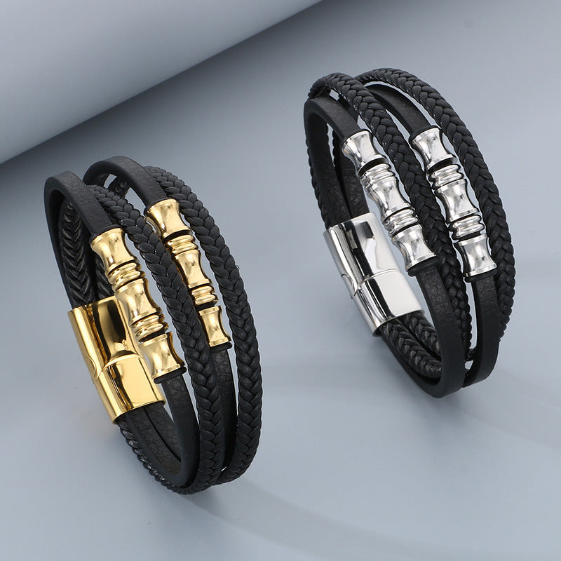 Planderful Leather Bracelet For Men Magnetic Buckle Everyday