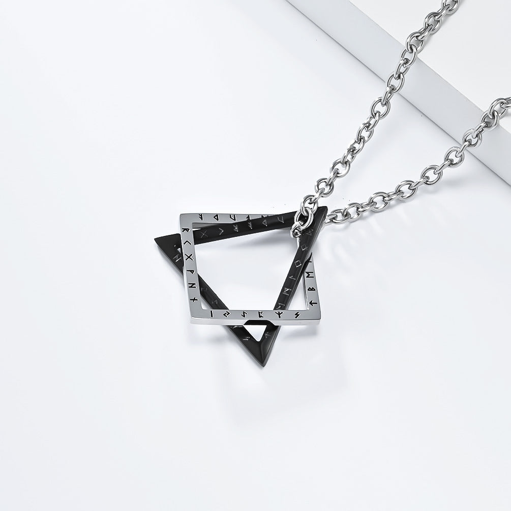 Planderful Geometric Necklace Nordic Viking Triangle Square Stacked Titanium Steel Non Fading Unisex Jewelry