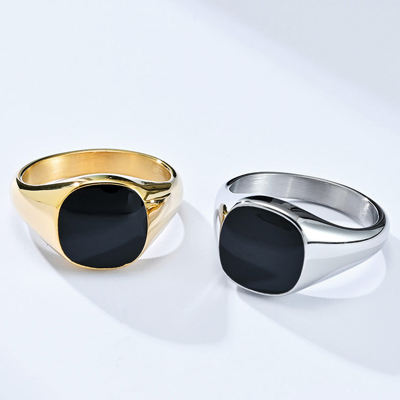 Titanium Steel Oil Drop Black Seal Ring for Men and Women
