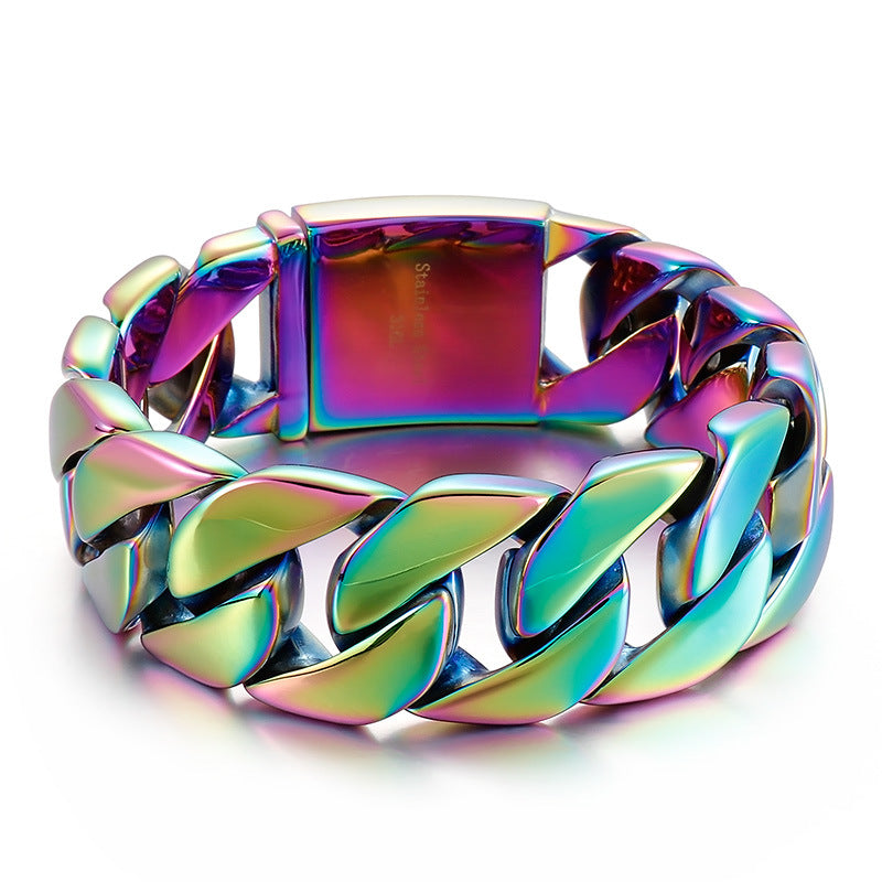 Hip-Hop Inspired Men's Thick Cuban Bracelet in Electroplated 18k Gold Titanium Steel