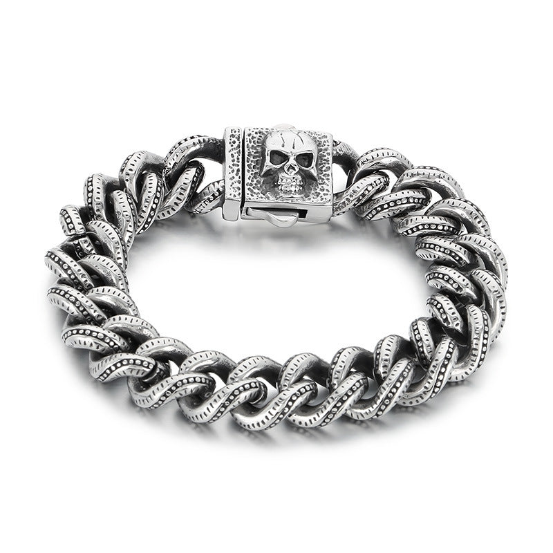 Planderful Dark Titanium Skull Bracelet Square Buckle Men