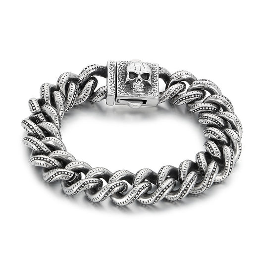 Planderful Dark Titanium Skull Bracelet Square Buckle Men