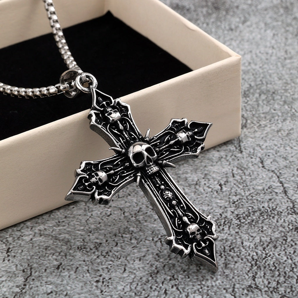 Punk Skull Cross Stainless Steel Men's Pendant Necklace