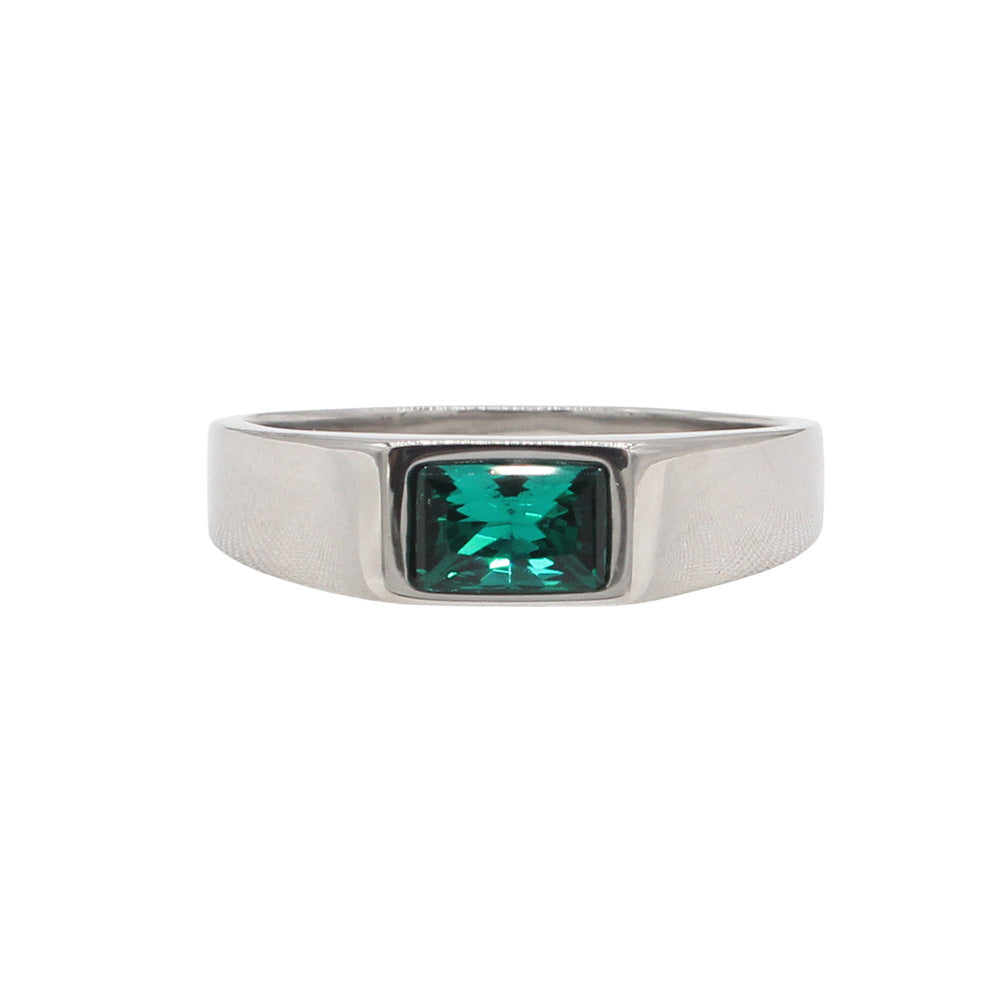 Planderful Jewelry Steel Ring With Rectangular Stone