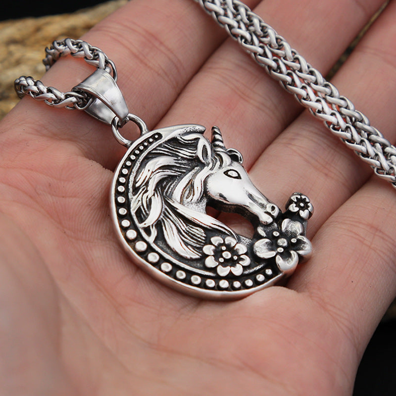Moon Horse Stainless Steel Men's Pendant Necklace