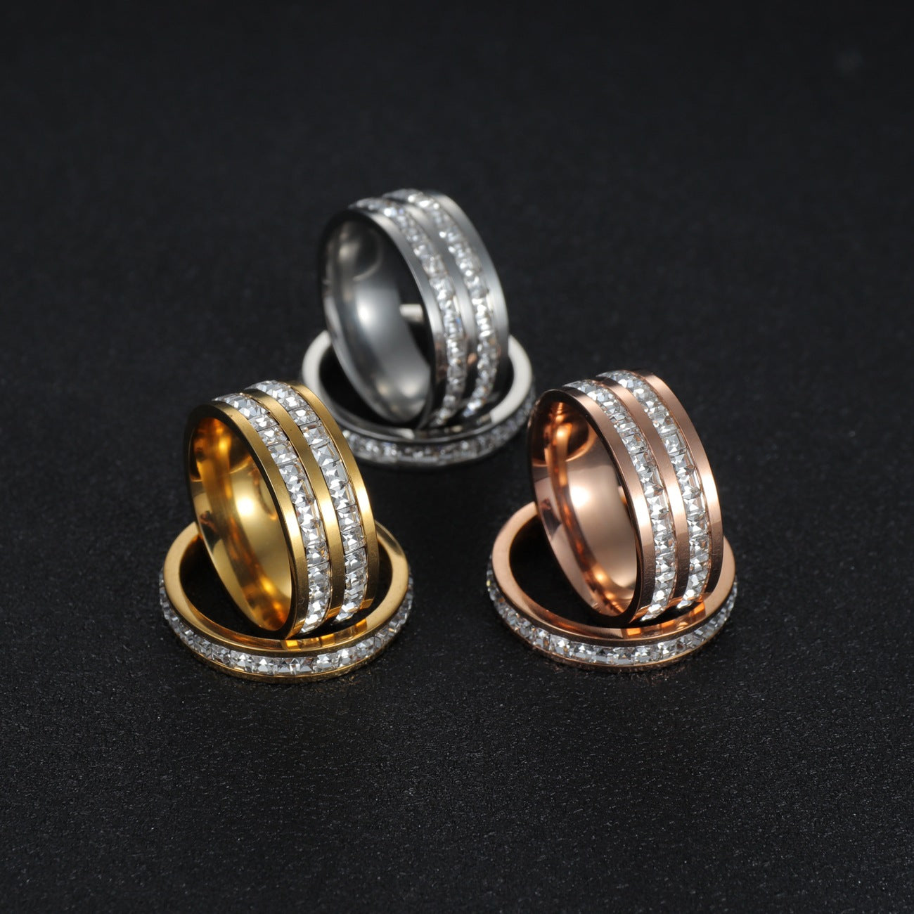 Planderful Everyday Genie Zircon Inlaid Gypsy Ring Stainless Steel Unisex Rose Gold Bold Statement