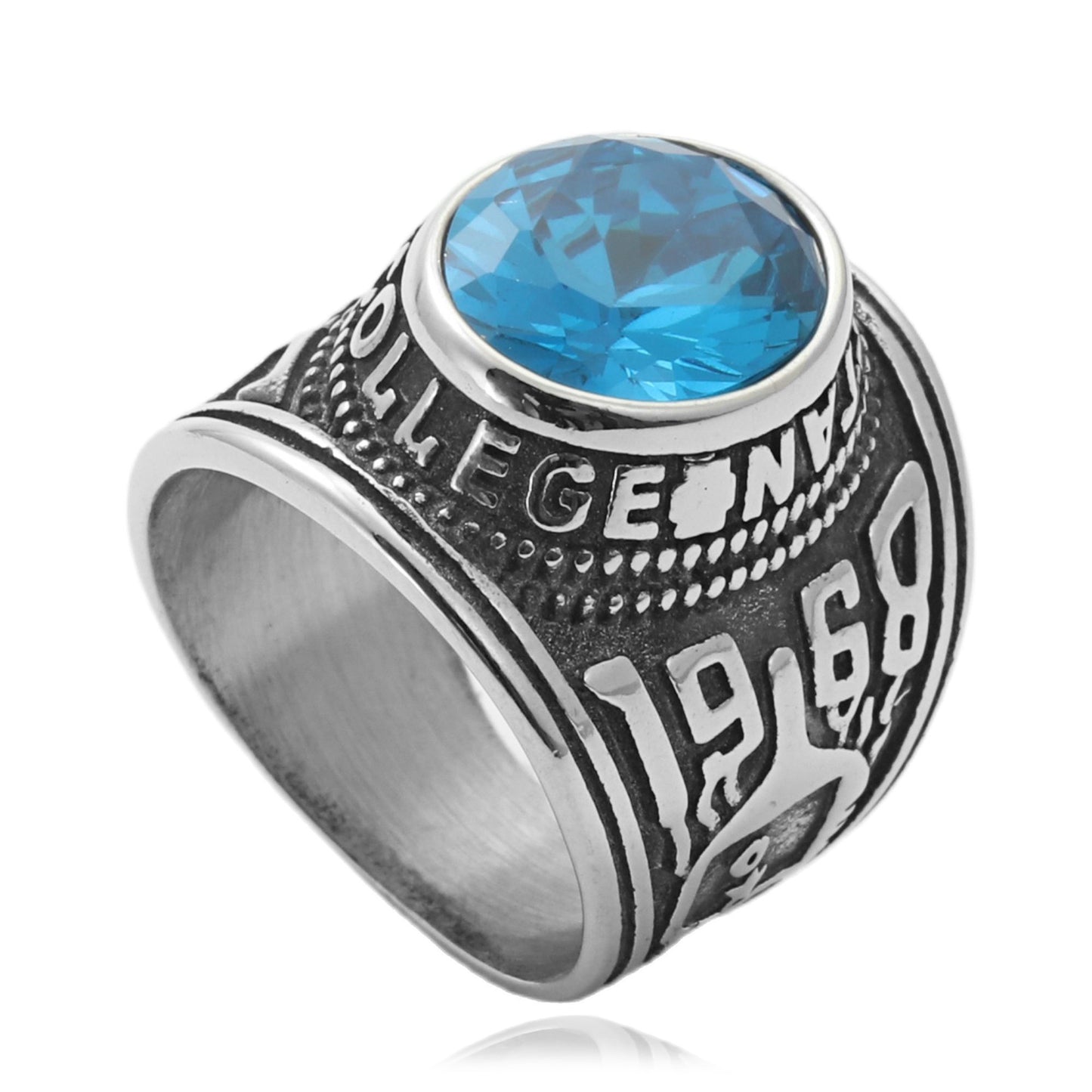 Planderful Titanium Steel MultiColor Zircon Ring For Men Unisex Retro Punk Style Eagle Design