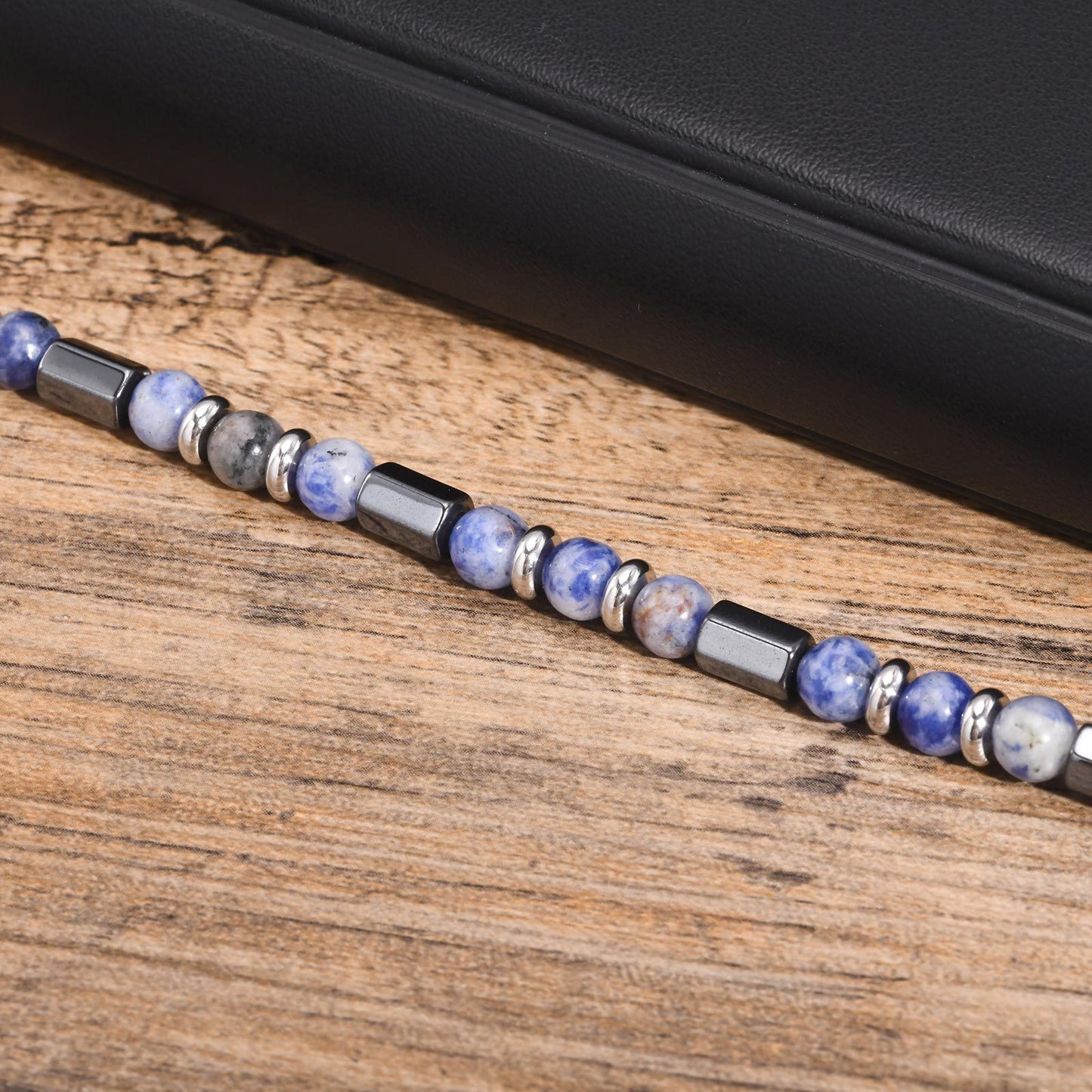 Men's Jewelry Stainless Steel Blue Stone Hexagonal Bracelet