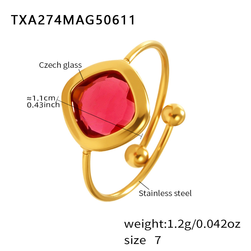 Planderful Square Czech Glass Ring For Women Everyday Wear