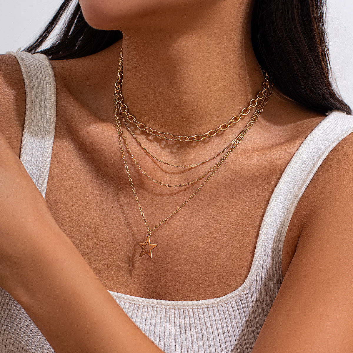 Star & Cross Layered Pendant Necklace