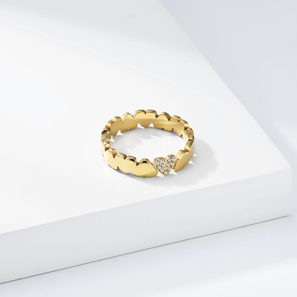 Planderful Love Shaped Titanium Steel Zircon Ring For Women Unisex Stylish Light Luxury Everyday Genie Collection