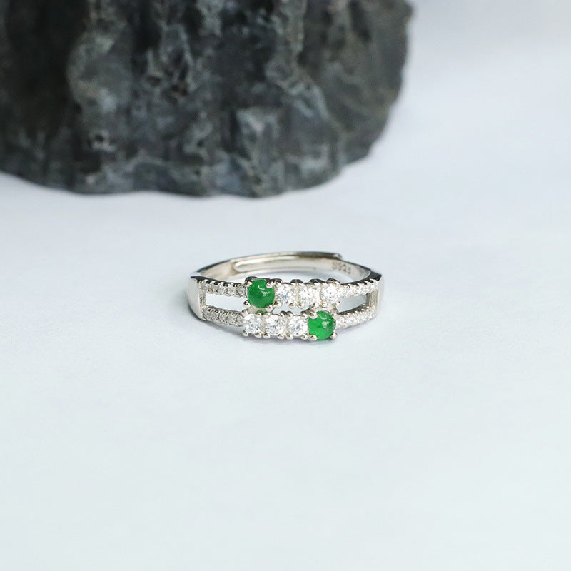 Sterling Silver Adjustable Ice Emperor Green Jade Zircon Ring