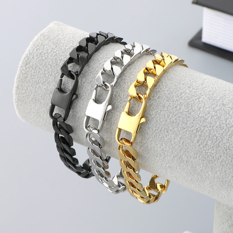 Hip-Hop Button Series – Woven Cuban Chain Dragon Head Buckle Titanium Bracelet