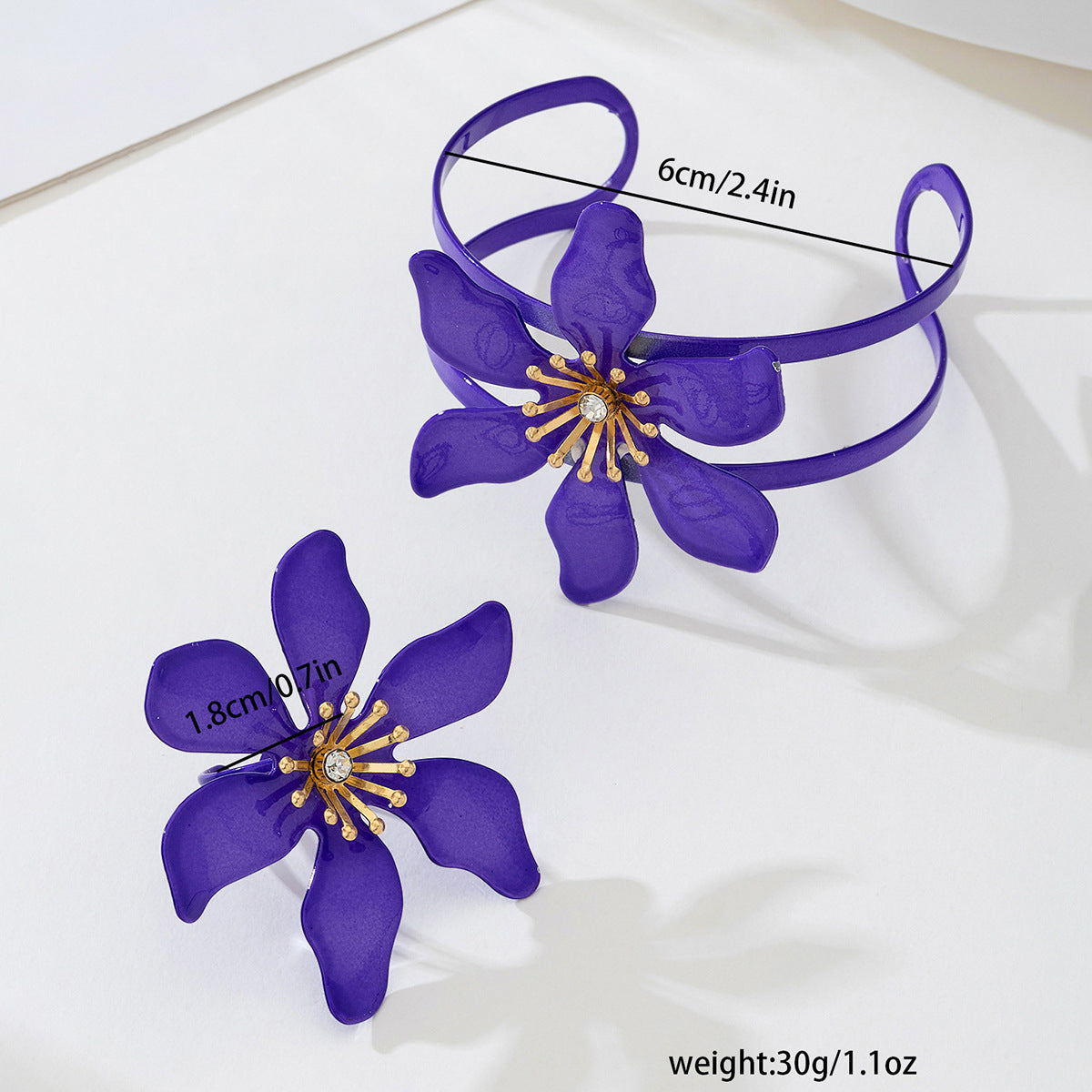 Exquisite Metal Five-Leaf Flower Bracelet Ring Set Planderful