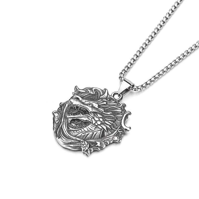 Steel Necklace Statement Dragon Pendant