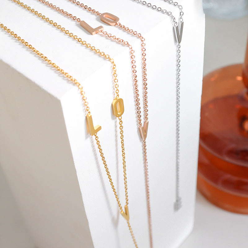 Fresh Love Letter Tassel Pendant Necklace: Dainty Gold-Plated Korean Jewelry