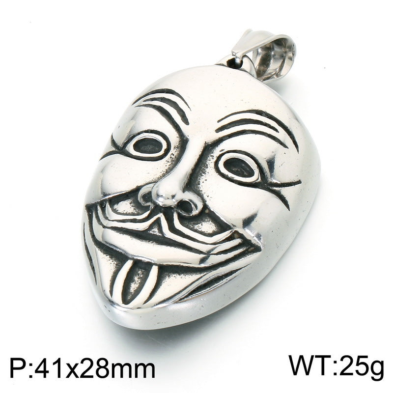 Dark Rock Clown Mask Pendant Punk Wind Smear Snake Hair Witch Stainless Necklace