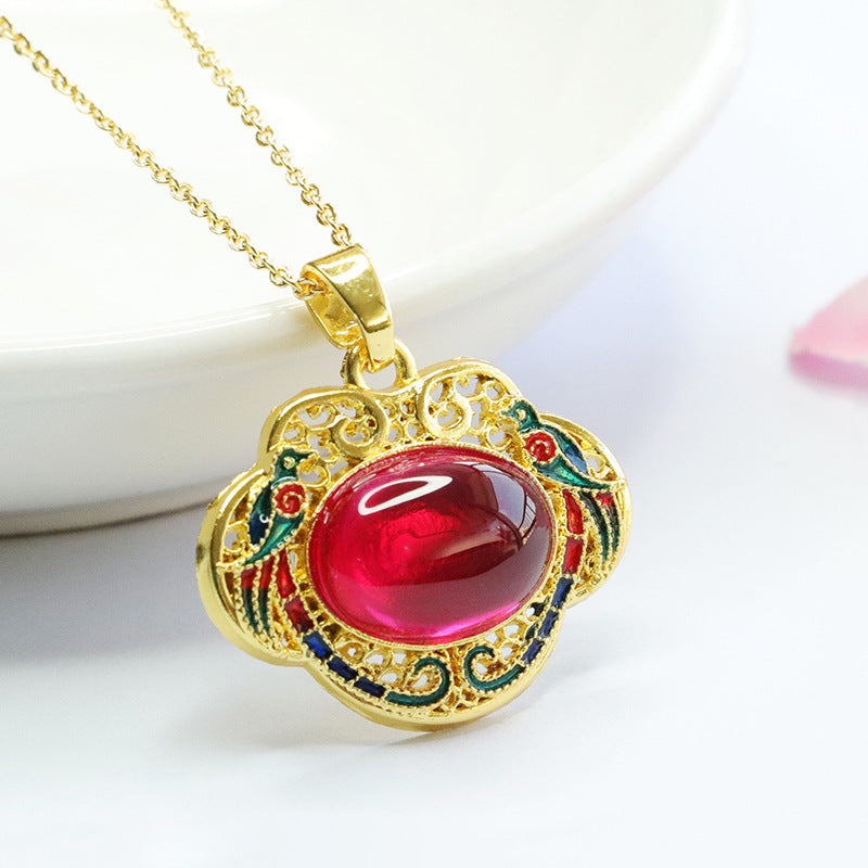 Lab-Grown Ruby Magpie Ruyi Pendant — No Chain