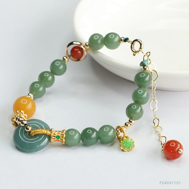 Blue Water Jadeite Peace Buckle & Round Bead 7 mm Bracelet