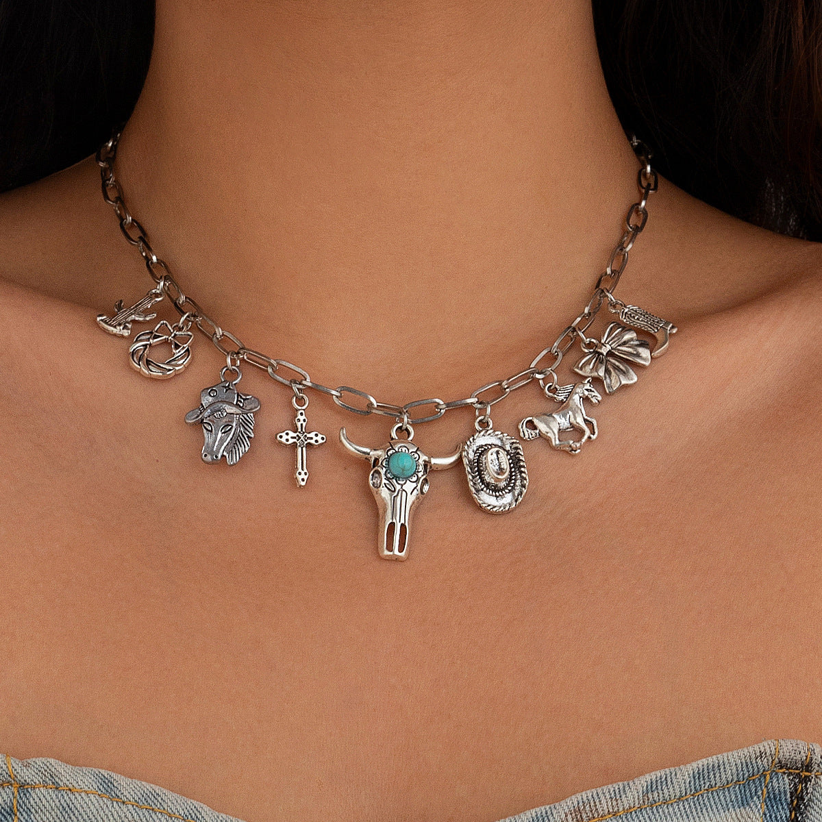 Western Cowboy Hat & Turquoise-Style Necklace