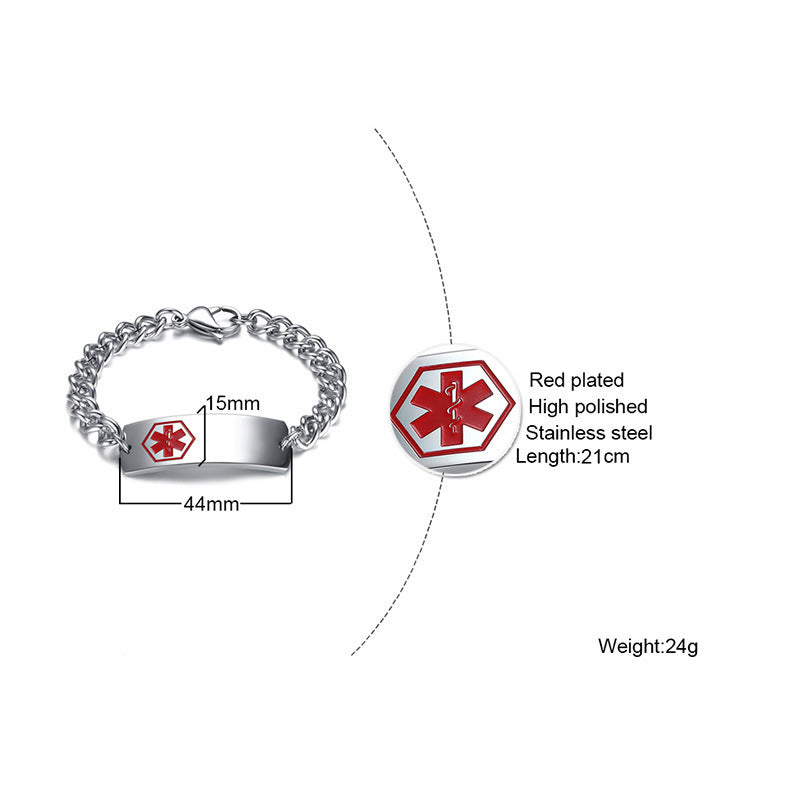 Curved Brand Medical Logo Stainless Steel Bracelet for Men