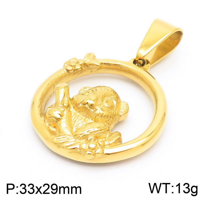 Creative Circle Hollow Red Panda Pendant in Titanium Steel for Men